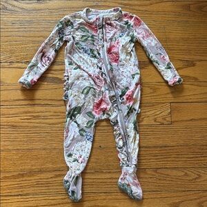 Posh Peanut Pink and Green Floral Footies Pajamas 0-3 months